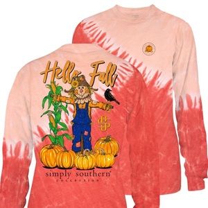 Simply Southern Youth Hello Fall Scarecrow Long Sleeve top Halloween